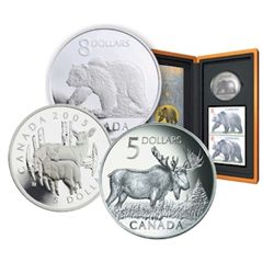 RCM Lot; includes Wildlife Stamp & Coin sets, Deer & Fawn, Elusive Loon, Grizzly, Walrus, Polar Bear