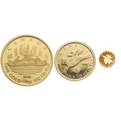 RCM Lot; 1/25 gold coins, 2004 Moose, 2005 Voyageur & 2006 Cowboy.  All 3 in original cases.Catalogu