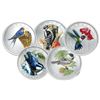 Image 1 : RCM Lot; Proof Silver 25¢ Bird Series 2007 Hummingbird, Nuthatch, 2008 Woodpecker, Cardinal, 2011 Ba
