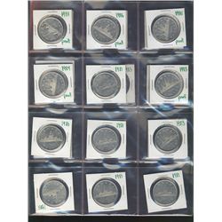 RCM Lot.  Includes Proof Dollars 1981 to 1986.  21 pcs all in 2x2's.Catalogue Value:  200