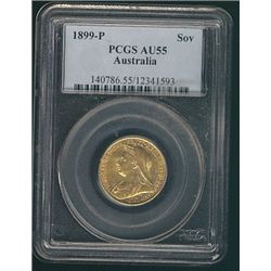 Australia 1899P Gold Sovereign PCGS AU55.Catalogue Value:  500