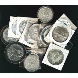 US Silver 1987(3), 1991, 1994, 1996, 2004, Australia 1993 2oz Kookaburra, 1993 1oz One dollar, Mexic