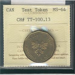 One Dollar Test Token TT-100,13 ICCS MS64.Catalogue Value:  225