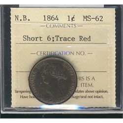 N.B. 1864 1¢ Short 6 ICCS MS62 Trace Red.Catalogue Value:  300