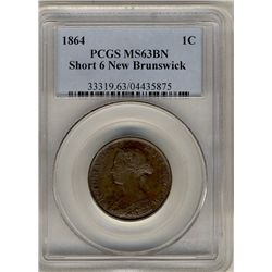 N.B. 1864 1¢ Short 6 PCGS MS63BN.Catalogue Value:  350