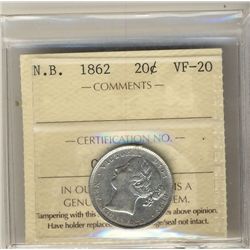 N.B. 1862 20¢ ICCS VF20.Catalogue Value:  155