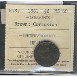 N.S. 1861 ½¢ ICCS MS60BN.  Corrosion.Catalogue Value:  110