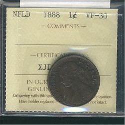 Nfld 1888 1¢ ICCS VF30.Catalogue Value:  225