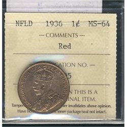 Nfld 1936 1¢ ICCS MS64RD.Catalogue Value:  230