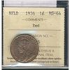 Image 1 : Nfld 1936 1¢ ICCS MS64RD.Catalogue Value:  230