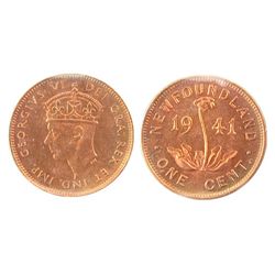 Nfld 1941c 1¢ Repunched 1 ICCS MS63RD.  Lustrous wine red example.Catalogue Value:  2500
