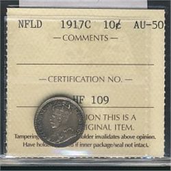 Nfld 1917c 10¢ ICCS AU50.Catalogue Value:  180