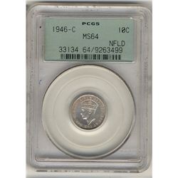 Nfld 1946c 10¢ PCGS MS64.Catalogue Value:  500