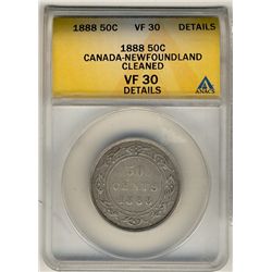 Nfld 1888 50¢ ANACS VF30 Details.  Designated as cleaned.Catalogue Value:  900