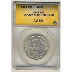 Nfld 1909 50¢ ANACS AU50.  Nice for grade.Catalogue Value:  175
