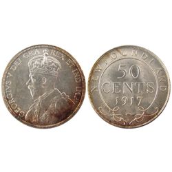 Nfld 1917c 50¢ PCGS MS63.  Attractive frosted lustrous coin.Catalogue Value:  600