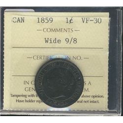 1859 1¢ Wide 9/8 ICCS VF30.Catalogue Value:  135