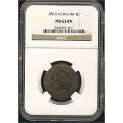 1881H 1¢ NGC MS63BN. Lustrous with trace red.Catalogue Value:  240