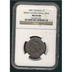 1891 1¢ SD SL NGC MS64RB.  Light lustre.  Better variety.Catalogue Value:  2500