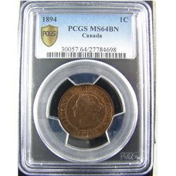 1894 1¢ PCGS MS64 BN, a gorgeous example with great lustre.Catalogue Value:  600