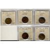 Image 1 : 1896 1¢, 1903, 1906, 1909 & 1915 all ICCS MS60 Trace red to Brown.  Lot of 5 coins.Catalogue Value: 