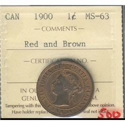 1900 1¢ ICCS MS-63 Red and Brown.Catalogue Value:  475