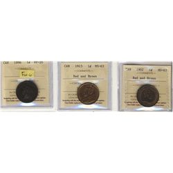 1902 1¢ & 1913 ICCS MS63RB.  Also includes 1896 ICCS VF20,  should be designated as Far 6.   Lot of 