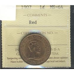 1907 1¢ ICCS MS-64 RED.Catalogue Value:  400