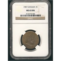 1907 1¢ NGC MS65BN.  Should designate Trace red.Catalogue Value:  750