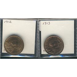1912 1¢ & 1913 Lustrous UNC RB issues.Catalogue Value:  100