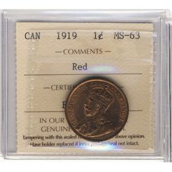 1919 1¢ ICCS MS63RD.Catalogue Value:  60