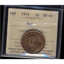1919 1¢ ICCS MS65RD. 75% red with lustre.Catalogue Value:  400