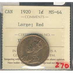 1920 1¢ Large ICCS MS64RD.  HIGH GRADE.Catalogue Value:  270