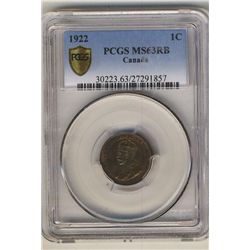 1922 1¢ PCGS MS63RB.  Key date.Catalogue Value:  900