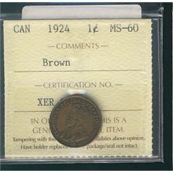 1924 1¢ ICCS MS60BN.Catalogue Value:  150