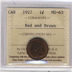1927 1¢ ICCS MS63RB.Catalogue Value:  275