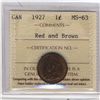 Image 1 : 1927 1¢ ICCS MS63RB.Catalogue Value:  275