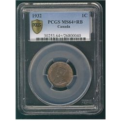 1932 1¢ PCGS MS64+RB.Catalogue Value:  220
