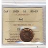 Image 1 : 1950 1¢ ICCS MS65RD.Catalogue Value:  60