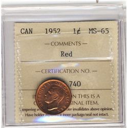 1952 1¢ ICCS MS65RD.Catalogue Value:  60