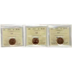 1970 1¢, 1977 & 1978 ICCS MS66RD.  Lot of 3 coins.Catalogue Value:  225