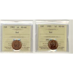 1980 1¢  & 1982 ICCS MS66RD.  Lot of 2 coins.Catalogue Value:  180