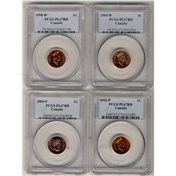 1998W(2) 1¢, 2003P & 2004P PCGS PL67RD.  Lot of 4 coins.Catalogue Value:  200