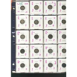 1858 5¢ to 1920. Lot of 48 Five cents Silver including key dates 1858 LD, 1875H SD & 1875H LD.  Grad