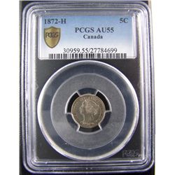 1872H 5¢ PCGS AU55, brilliant and lustrous.Catalogue Value:  400