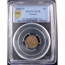 1880H 5¢ PCGS AU58, lightly toned.Catalogue Value:  400