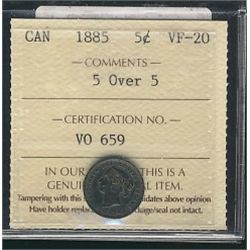 1885 5¢ 5 Over 5 ICCS VF20.Catalogue Value:  400