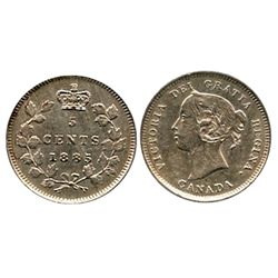 1885 5¢ 5 over 5 variety CCCS AU50, brilliant and lustrous.  ScarceCatalogue Value:  2000