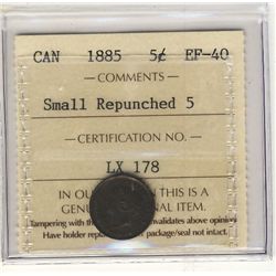 1885 5¢ Small repunched 5 ICCS MS60.  Rare variety and difficult to find better Catalogue Value:  55