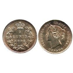 1892 Obv. 2 5¢ CCCS MS64, a near Gem example.  Lovely.Catalogue Value:  2250